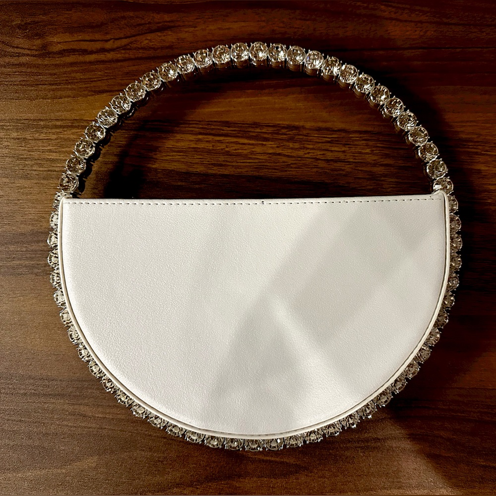 White evening purse with rhinstone details